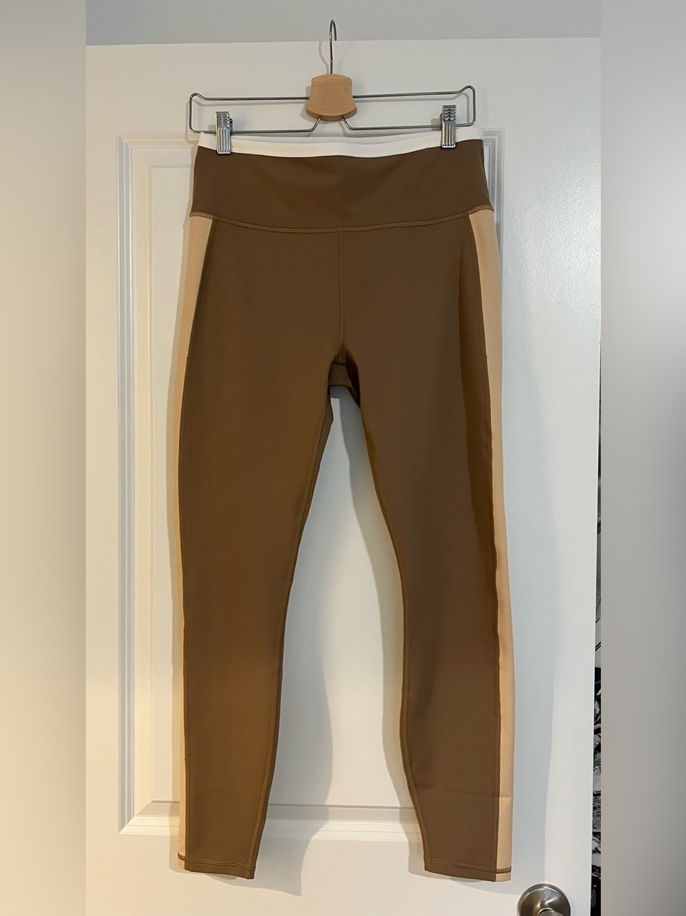 Fabletics Brown Leggings with Cream Side Panels
